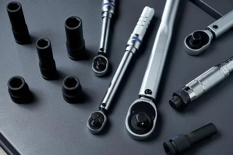 Torque wrenches set or spanners car repair. Tools for professional or self Stock Photos