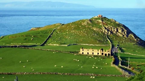 Torr head and misty view to Scotland, Northern Ireland Stock Footage 64208484