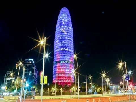 Torre Agbar Hyperlapse, Barcelona. Shot at night. 動画素材 80682320