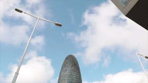 Torre Agbar is located between Avenida Diagonal and Calle Badajoz Stock Footage 133119032