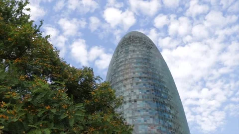 Torre Agbar is located between Avenida Diagonal and Calle Badajoz Stock Footage 133119591