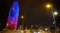 Torre Agbar tower shining with colorful lights, night Barcelona, architecture 4k or 4k+ Resolution