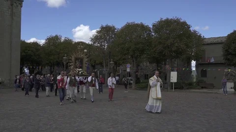 Torre Alfina, september 2017, Italy - A religious procession for saint patron Stock Footage