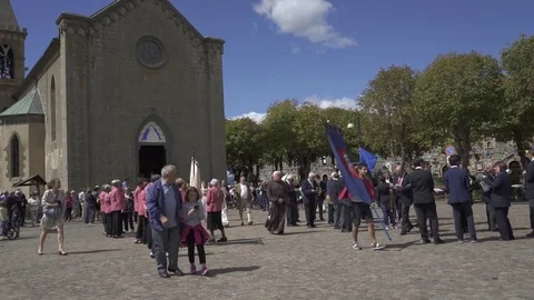 Torre Alfina, september 2017, Italy - A religious procession for saint patron Stock Footage