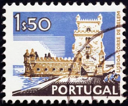 Torre de Belem in Lisbon on postage stamp Foto stock