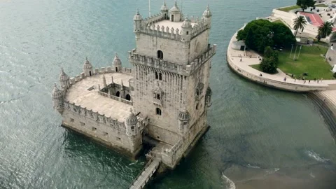 Torre de Belem Tower Famous Landmark Tejo River Ponte 25 de Abril Bridge No. 2 Video stock 167275314