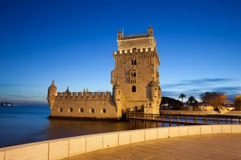 Torre de Belem Tower by Night in Lisbon Stock-Fotos