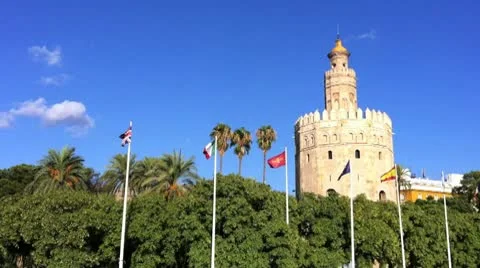 Torre del Oro on Clear Blue Sky Stock-Footage 10729279