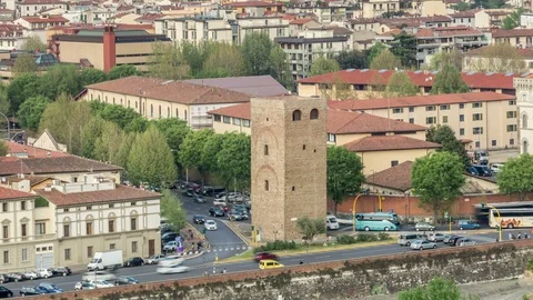 Torre della Zecca, old medieval tower in Florence, Italy. Camera zoom out. Video stock 85965411