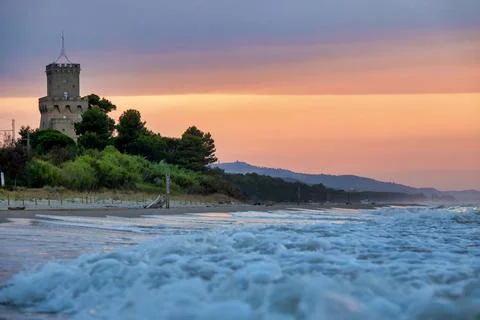 Torre di Cerrano at sunset Stock Photos