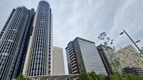 Torre Europa and Edificio Masters skyscrapers, Madrid skyline pan Stockbeeldmateriaal 341342838