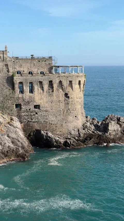 Torre Normanna ancient watchtower on the seafront of Maiori, Amalfi Coast Stock Footage 332974863