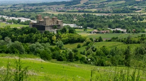 Torrechiara in  Emilia-Romagna, a great castle in Italy Stock Footage 52068473