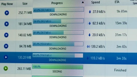 Torrent file download progress bar and speed on lcd screen Stock Footage