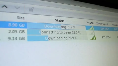 Torrent file download speed  on computer screen Stock Footage 40725575