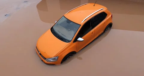 Torrential rain causes flash floods in the city area Stock Footage 170178643
