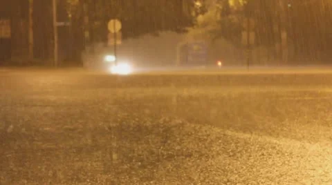 Torrential rain in a desert city during monsoon season - low visibility flooding Stock Footage