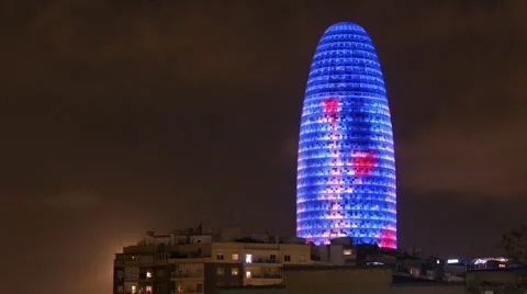 Torres agbar barcelona skyscraper architecture building city iconic landmark Stock Footage