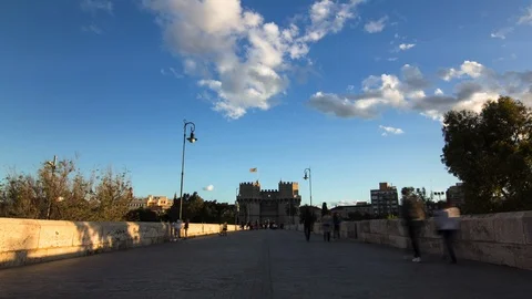 Torres de Serrano, old town Valencia (4K Timelapse) Stock Footage 90837940