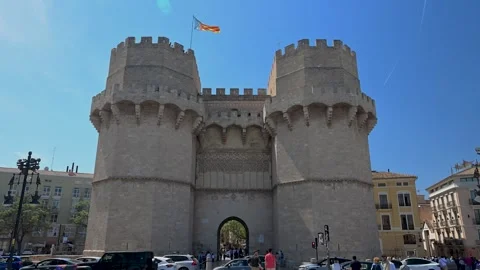 Torres de Serranos Medieval City Gate Stock Footage 334029668
