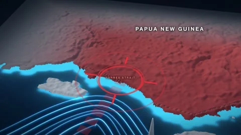 Torres Strait 3D terrain relief map on a near-black sea Stock Footage 344547091