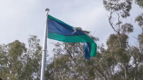 Torres Strait Islander Flag Flying in Wind on Flagpole Stock Footage 316370726