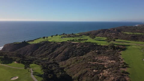 Torrey Pines Golf Course, drone flyover. Pacific Ocean West Coast background. Stock Footage 323196681