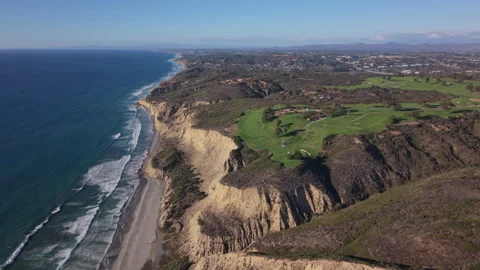 Torrey Pines Golf Course in La Jolla, California. High drone view. Stock Footage 325370447