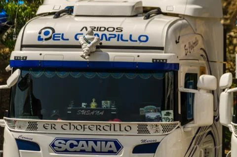 TORROX, SPAIN - JULY 22, 2018 trucks at the show of large cars, tractors with 写真素材