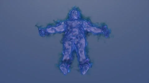 The torso of an abstract man, lying on a gray background with his feet to the Stock Footage 171001082