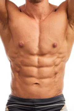 Torso of bodybuilder over white Stock Photos