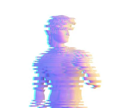 Torso of David with glitch effect stripes, 3d rendered Stock Illustration