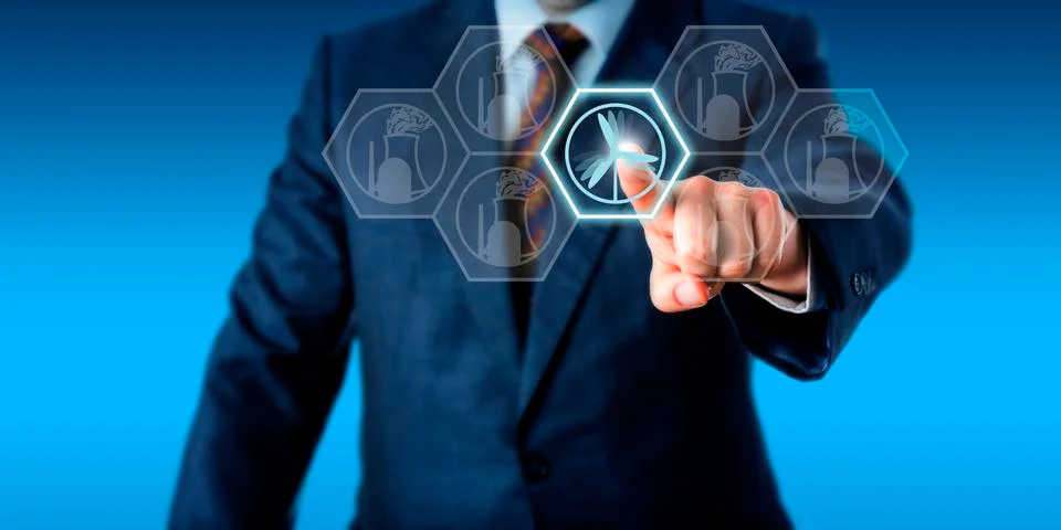 Torso Selecting Wind Power Over Nuclear Energy Stock Photos