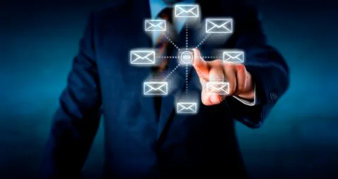 Torso Sending Emails By Touching A Computer Key Stock Photos