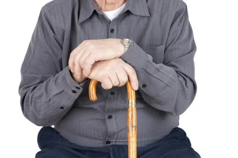 Torso of senior with cane Stock Photos