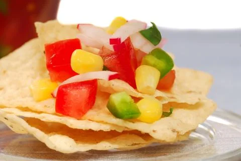 Tortilla chips with salsa Stock Photos