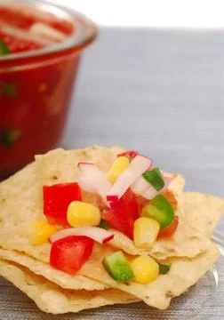 Tortilla chips with salsa Stock Photos