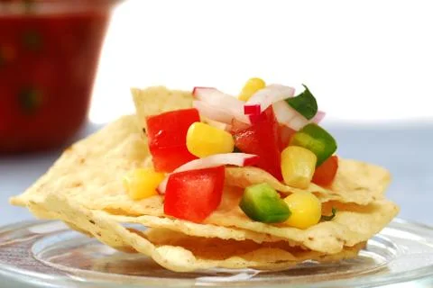 Tortilla chips with salsa Stock Photos