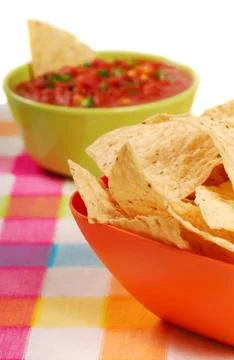 Tortilla chips with salsa Stock Photos