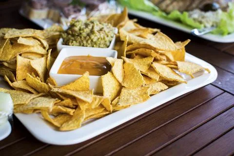 Tortilla chips with salsa Stock Photos