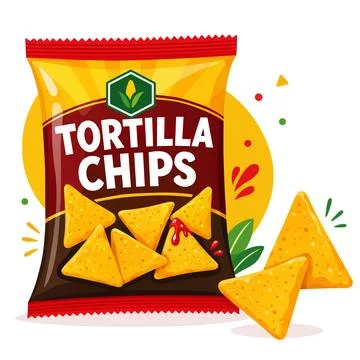 Tortilla Chips Snack Bag with Crispy Corn Chips and Salsa Vector Illustration 스톡 일러스트