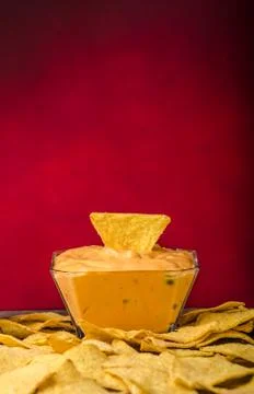 Tortilla chips with two dips Stock Photos