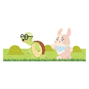 Tortoise and hare racing competition classic fable story Stock Illustration