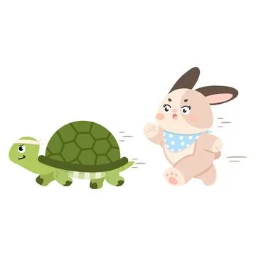 Tortoise and hare racing together Stock Illustration