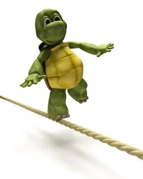 Tortoise balancing on a tight rope Stock Illustration