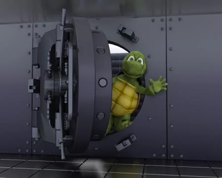 Tortoise in a bank vault Stock Illustration