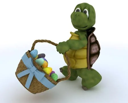 Tortoise with basket of easter eggs Stock Illustration
