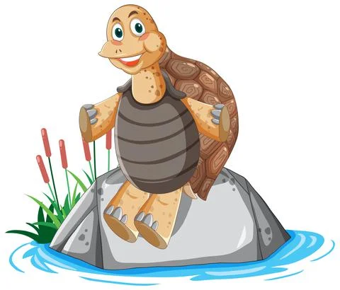 Tortoise with brown shell sitting on a rock Illustrazione stock