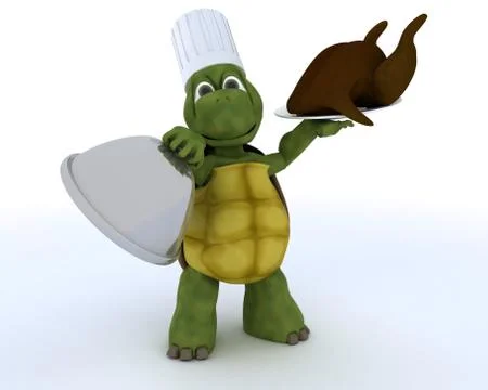 Tortoise chef with a chicken Stock Illustration