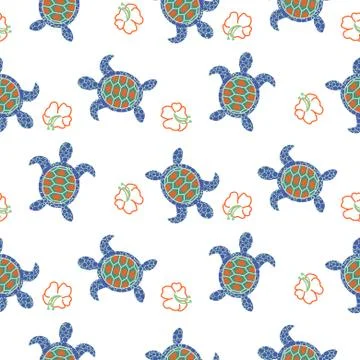 Tortoise decorative seamless vector pattern. Stock Illustration